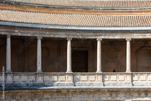 Architectural details of the Alhambra fortified palace complex and Granada city