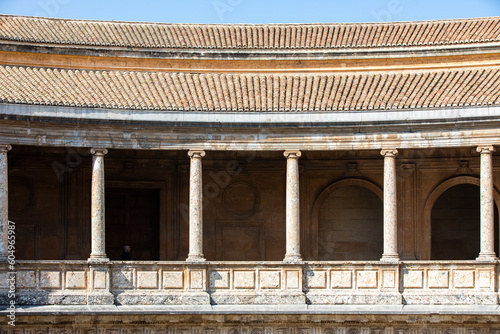 Architectural details of the Alhambra fortified palace complex and Granada city