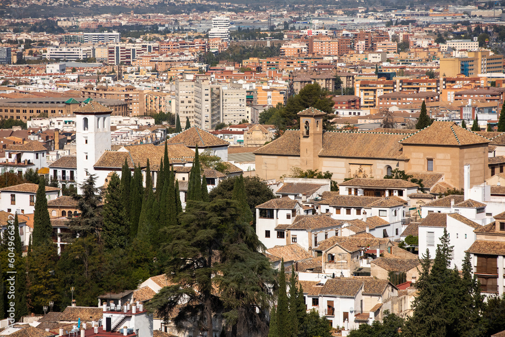 Architectural details of the Alhambra fortified palace complex and Granada city Architectural details of the Alhambra fortified palace complex and Granada city