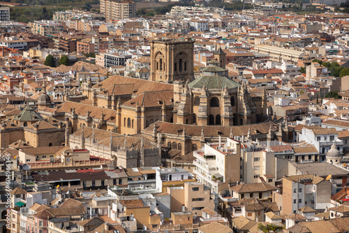 Architectural details of the Alhambra fortified palace complex and Granada city