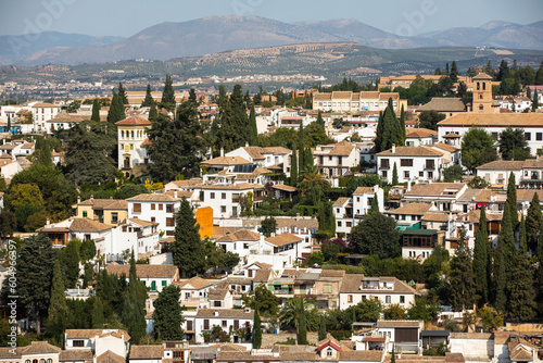 Architectural details of the Alhambra fortified palace complex and Granada city