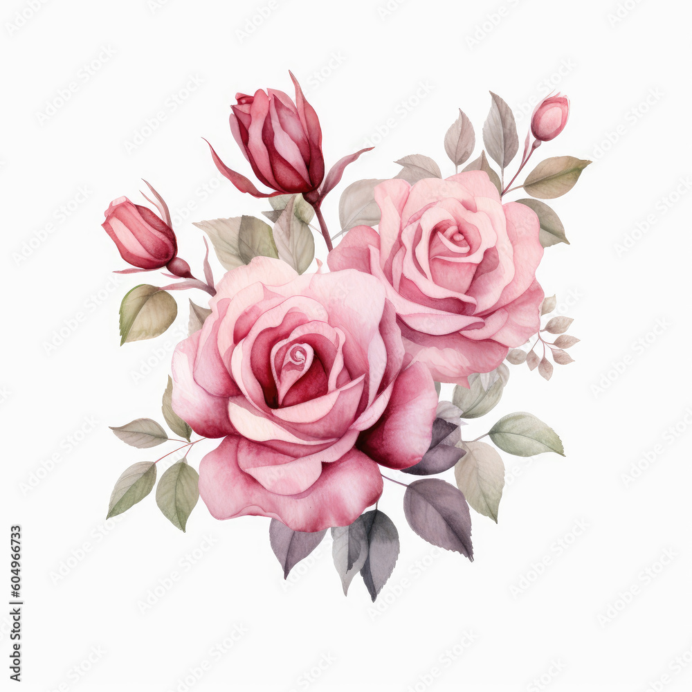 Watercolor Light Pink Rose Bouquets with Delicate Vines - White Background Clipart AI generated
