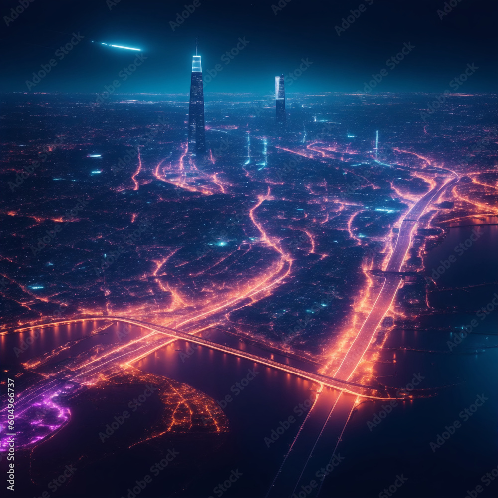 KI Generiert 
Nachtleuchten der Zukunft: 
Eine neongetränkte Metropole 
futuristisches Stadtlandschaftsbild bei Nacht mit leuchtenden Neonlichtern.