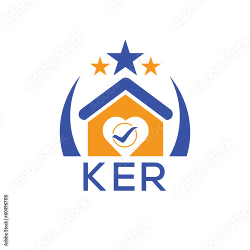 KER House logo Letter logo and star icon. Blue vector image on white background. KJG house Monogram home logo picture design and best business icon. 
