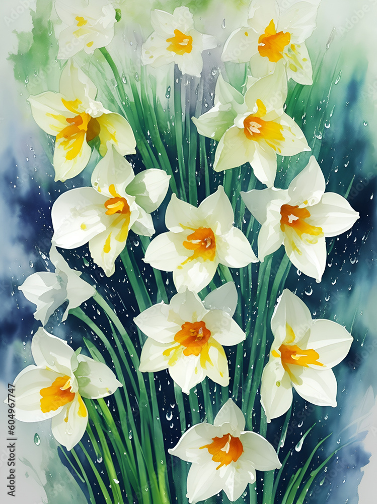 Narcissus flowers. AI generated illustration