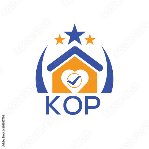KOP House logo Letter logo and star icon. Blue vector image on white background. KJG house Monogram home logo picture design and best business icon. 
