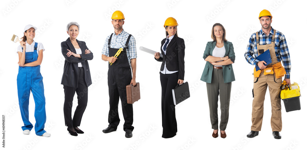 Obraz premium Construction worker full portrait set