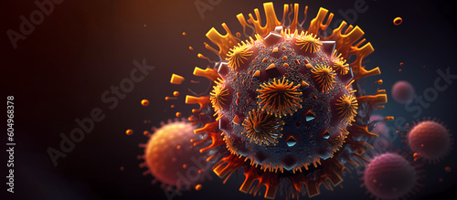 Corona virus  Omicron. Close-up. Banner. Generative AI