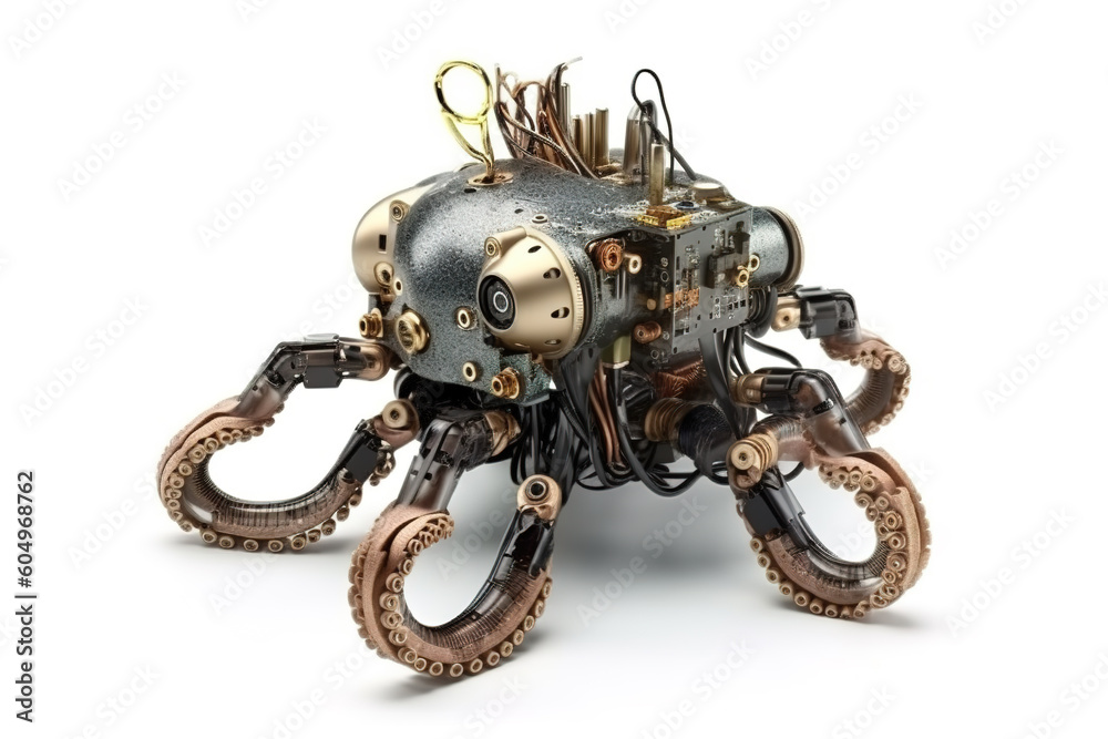 Image of an octopus modified into a robot on a white background. Sea ...