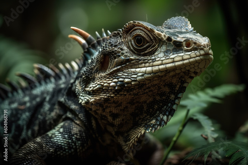 Image of iguana in the forest. Reptile. Illustration. Generative AI.