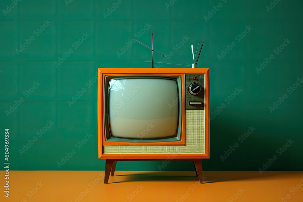 Generative AI Illustration of an analog TV in a colorful room in pop