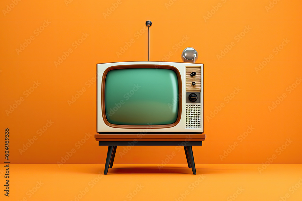 Generative AI Illustration of an analog TV in a colorful room in pop