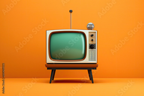 Generative AI Illustration of an analog TV in a colorful room in pop style