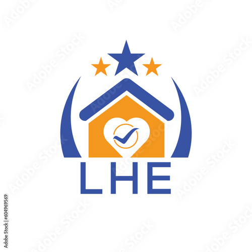 LHE House logo Letter logo and star icon. Blue vector image on white background. KJG house Monogram home logo picture design and best business icon. 
 photo
