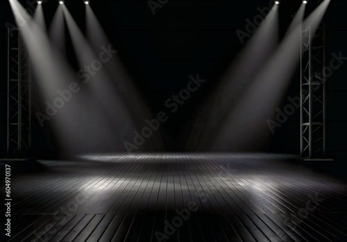 light spotlight on the stage on black background