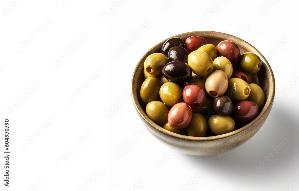 Delicious Bowl of Olives on a White Background Generative AI Delicious Bowl of Olives on a White Background Generative AI