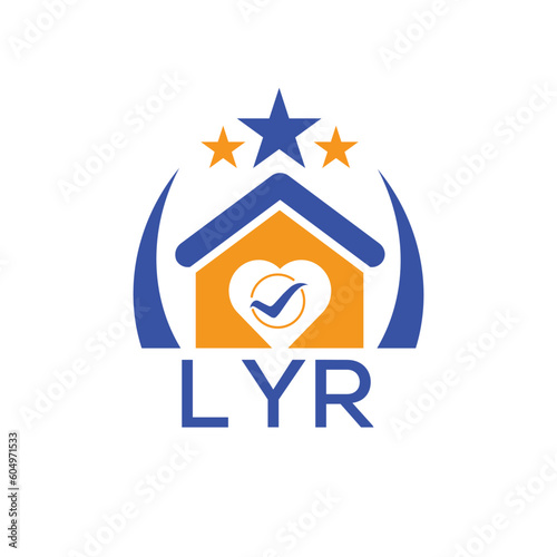 LYR House logo Letter logo and star icon. Blue vector image on white background. KJG house Monogram home logo picture design and best business icon. 
 photo