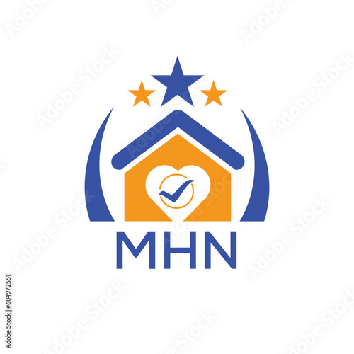 MHN House logo Letter logo and star icon. Blue vector image on white background. KJG house Monogram home logo picture design and best business icon. 
 photo