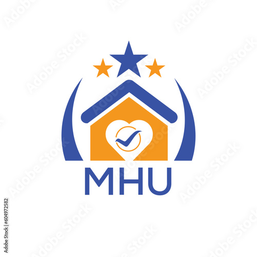 MHU House logo Letter logo and star icon. Blue vector image on white background. KJG house Monogram home logo picture design and best business icon. 
 photo