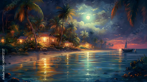                                                           No.028   Enchanted Nights  A Tropical Island Vacation in Art Generative AI