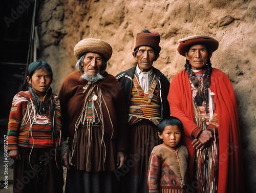 portrait of an Inca family from the Andes in traditional garments - generative ai
