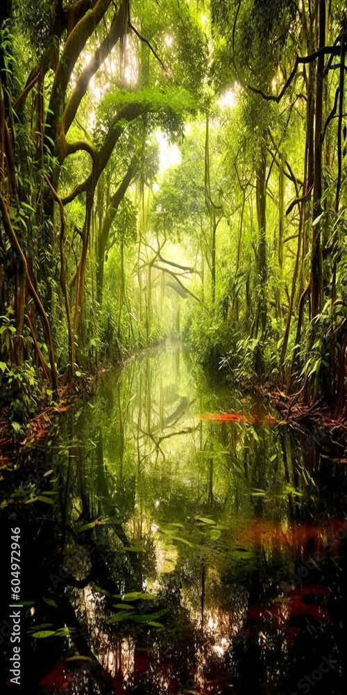 Fototapeta premium a river in the heart of the Amazon rainforest - generative ai