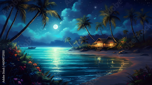 夜の熱帯島バケーションの魅力を体験する No.023 | Enchanted Nights: A Tropical Island Vacation in Art Generative AI