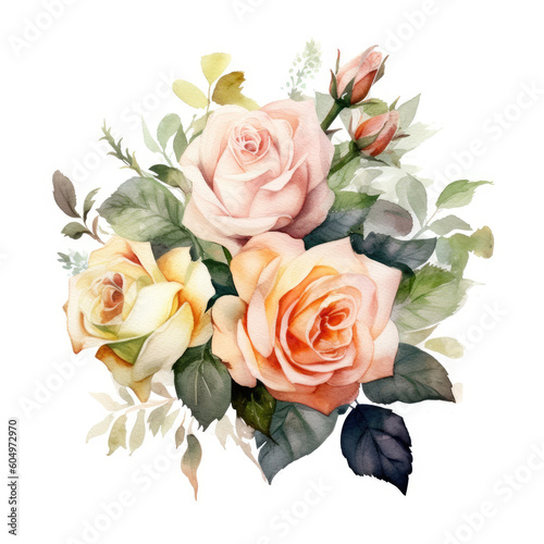 Wedding Composition of Flowers and Greenery in Bouquet Shape - Watercolor Illustration AI generated  © Techtopia Art