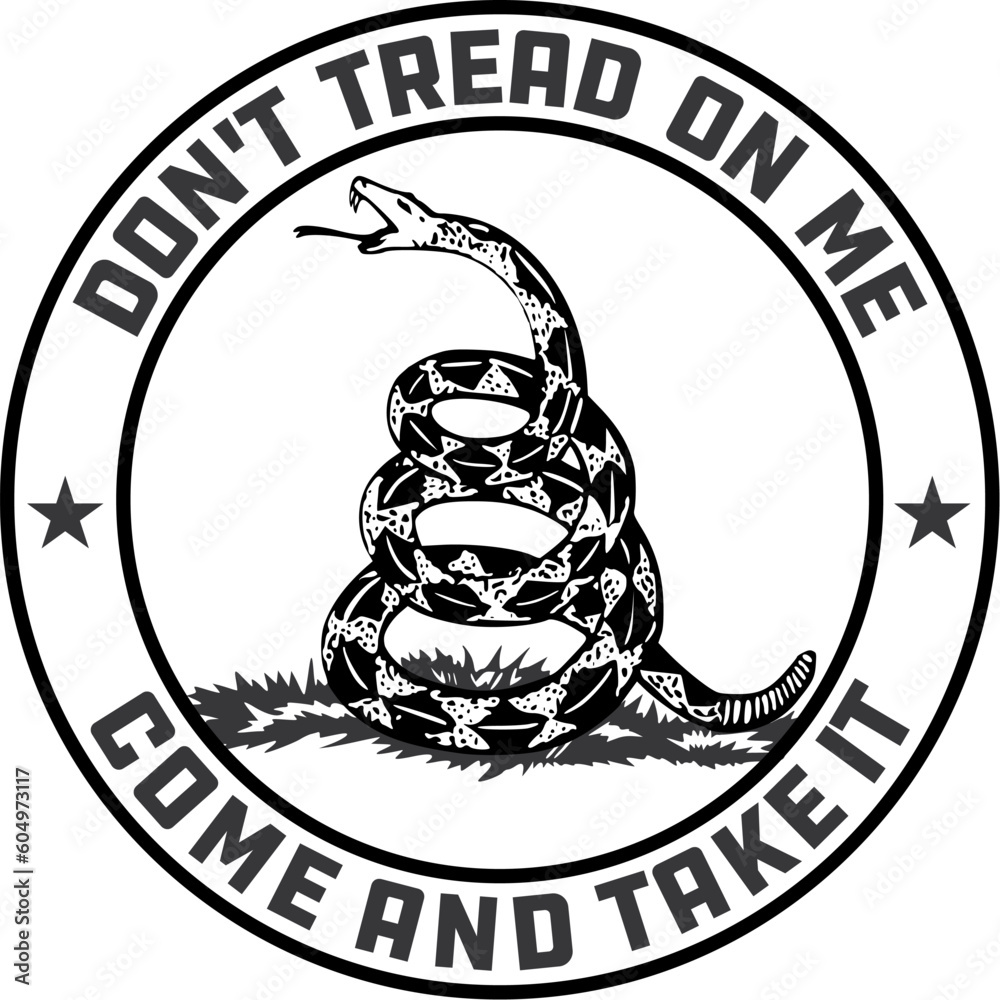 Don't Tread on Me Gadsden Flag emblem in black and white  - obrazy, fototapety, plakaty 