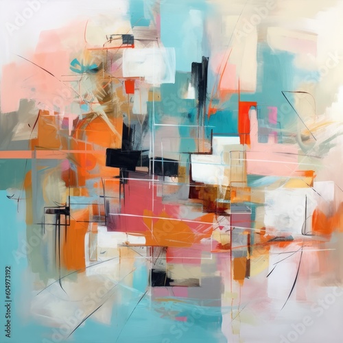 Abstract orange and turquoise background in style of contemporary acrylic painting, ai generative