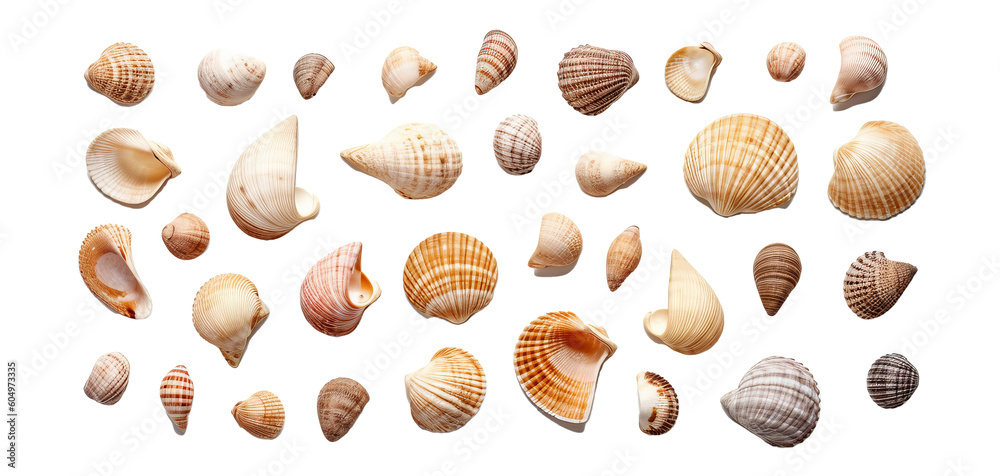 seashells, isolated on transparent background - obrazy, fototapety, plakaty 