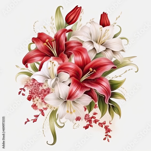 Wedding Composition of Flowers and Greenery in Bouquet Shape - Watercolor Illustration AI generated 