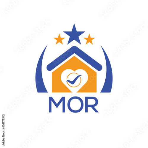 MOR House logo Letter logo and star icon. Blue vector image on white background. KJG house Monogram home logo picture design and best business icon. 
