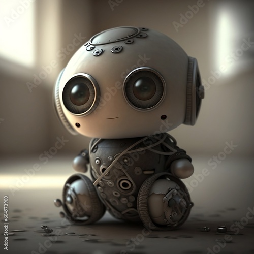 Generative AI image of a baby robot posing for the camera.