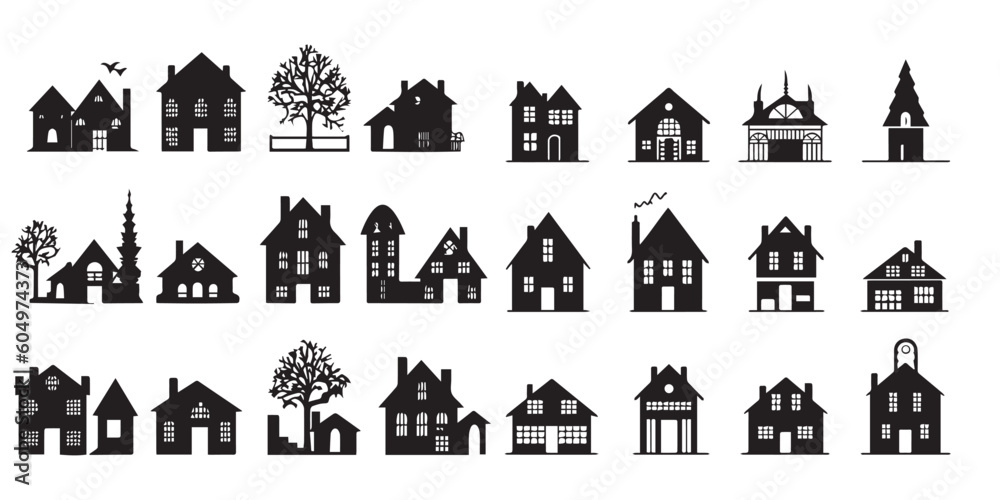 A collection of silhouettes houses vector design.