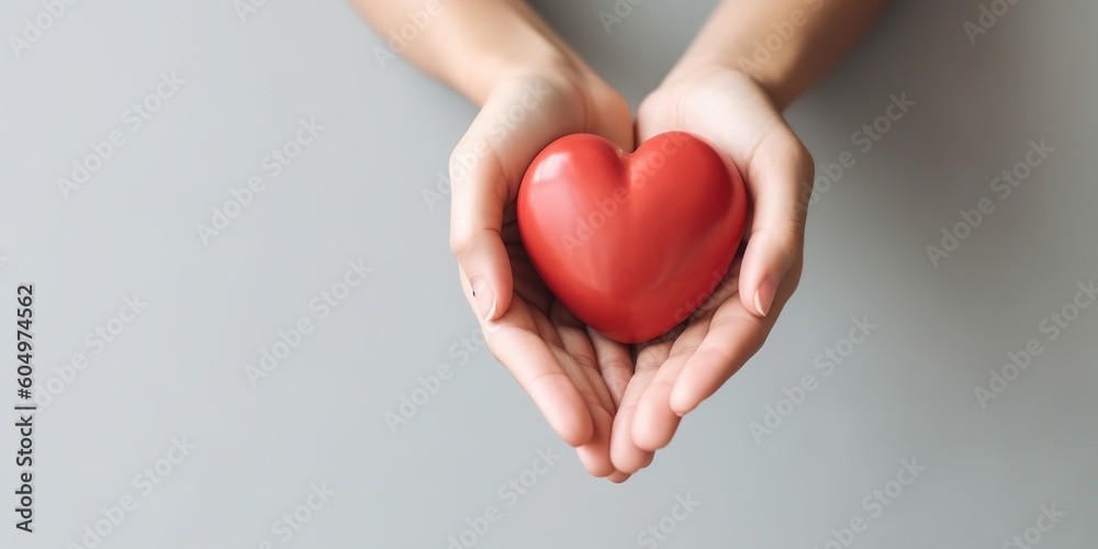 Young women hands holding red heart,health care, donate and family insurance concept,world heart day, world health day, CSR responsibility, adoption foster family, hope, gratitude, kind, generative ai Young women hands holding red heart,health care, donate and family insurance concept,world heart day, world health day, CSR responsibility, adoption foster family, hope, gratitude, kind, generative ai