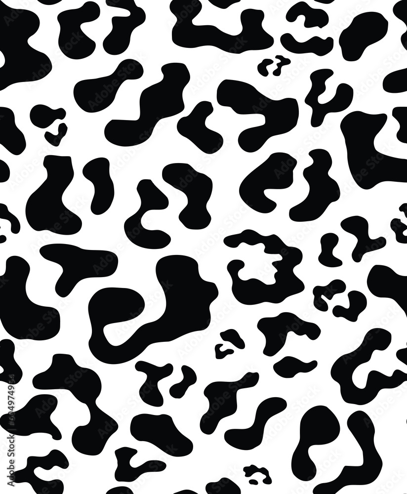 Leopard print seamless black and white pattern with spots, vector design
Leopard print seamless black and white pattern with spots, vector design