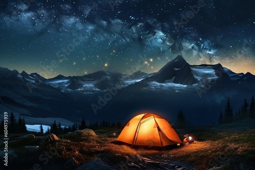 Camping in the mountains under the stars (Ai generated)