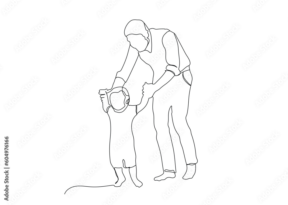 Father and son walking continuous line art drawing. Happy father holding his son single line vector. Father's Day line art. Fatherhood concept line art. Father and son walking continuous line art drawing. Happy father holding his son single line vector. Father's Day line art. Fatherhood concept line art.