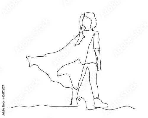 continuous line drawing superhero kids. small girl superman costumes continuous line art drawing. girl 
continuous line drawing