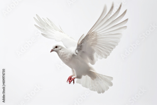 See the beauty of avian life as a white bird takes flight, its wings outstretched against a backdrop of clear blue skies. AI Generative.