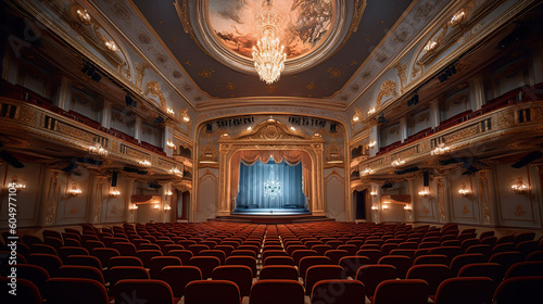 Interior of big hall in luxury classic theater Generative AI