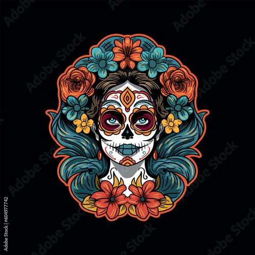 Dia de los Muertos woman, Day of the Dead. Vector illustration