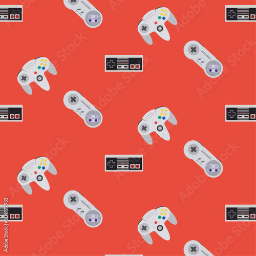 Retrogaming pattern with gamepad nes 90-80s style. retro controller