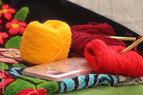 Obraz na płótnie balls of yarn used for the creation of traditional garments of the indigenous communities of Mexico w salonie