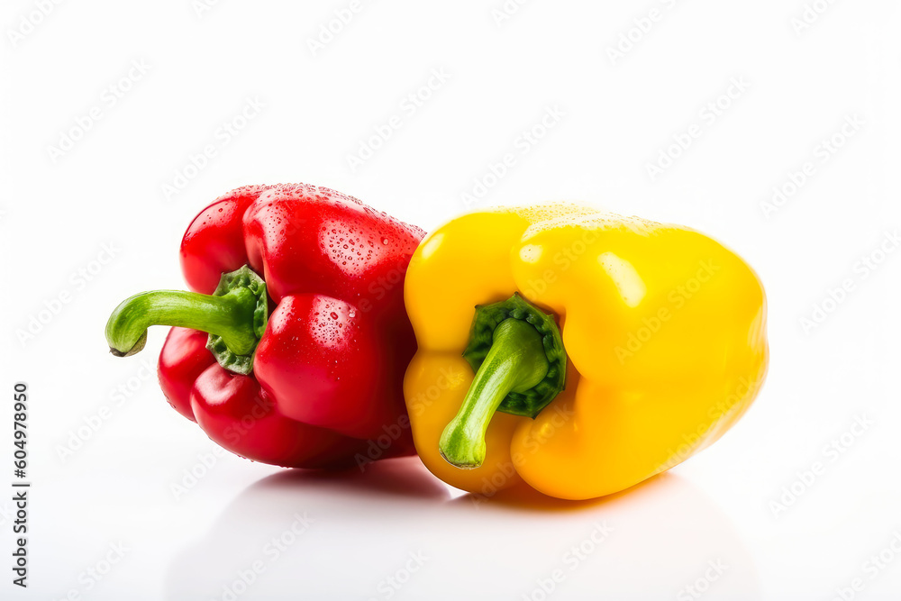 Fresh colorful bell peppers isolated on white background. Generative AI. Fresh colorful bell peppers isolated on white background. Generative AI.