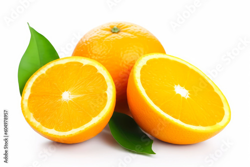 Fresh ripe oranges isolated on white background. Generative AI.