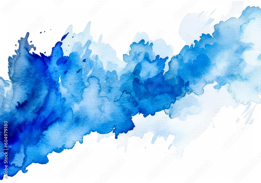 Blue watercolor paint on paper background texture. Generative Ai Illustration.
