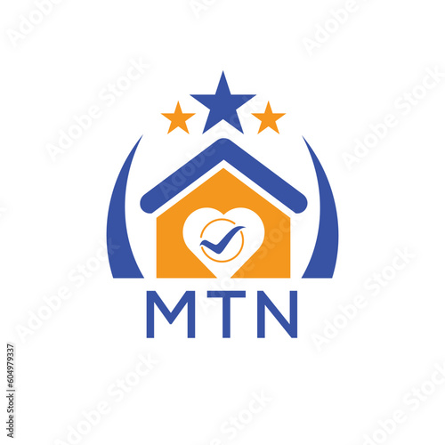 MTN House logo Letter logo and star icon. Blue vector image on white background. KJG house Monogram home logo picture design and best business icon. 
