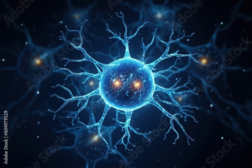 conceptual neuron with blue background - electric impulses